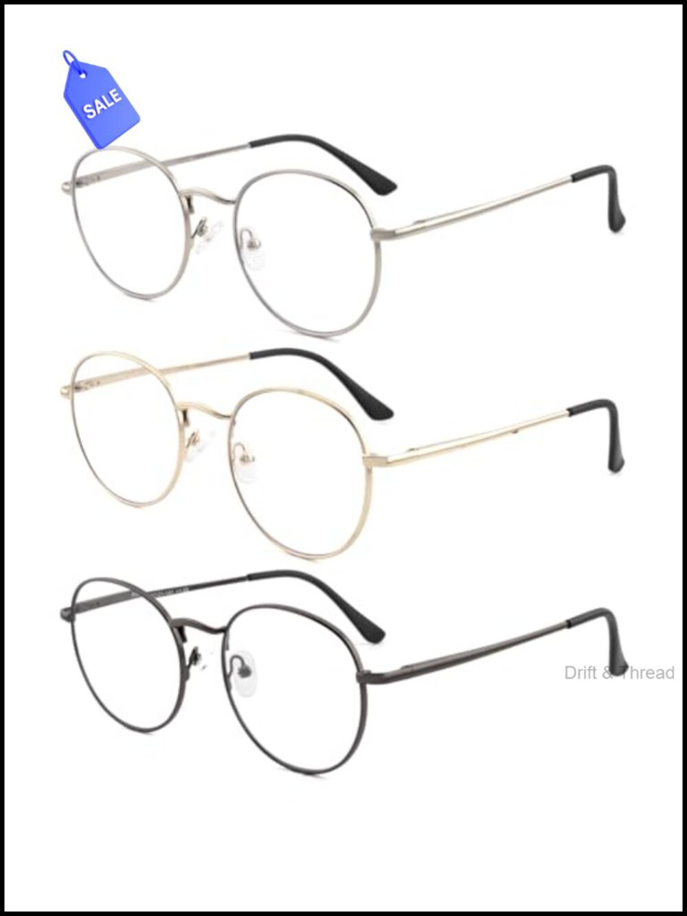 3 Pack Round Reading Glasses Blue Light Blocking Spring Hinge Readers